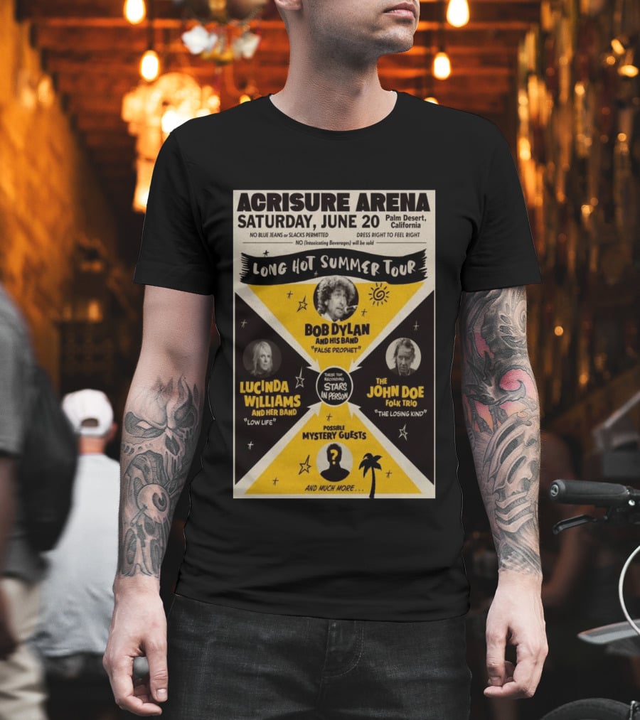 Bob Dylan Long Hot Summer Tour Acrisure Arena June 20 2026 Palm Desert Featuring Lucinda Williams John Doe T-Shirt