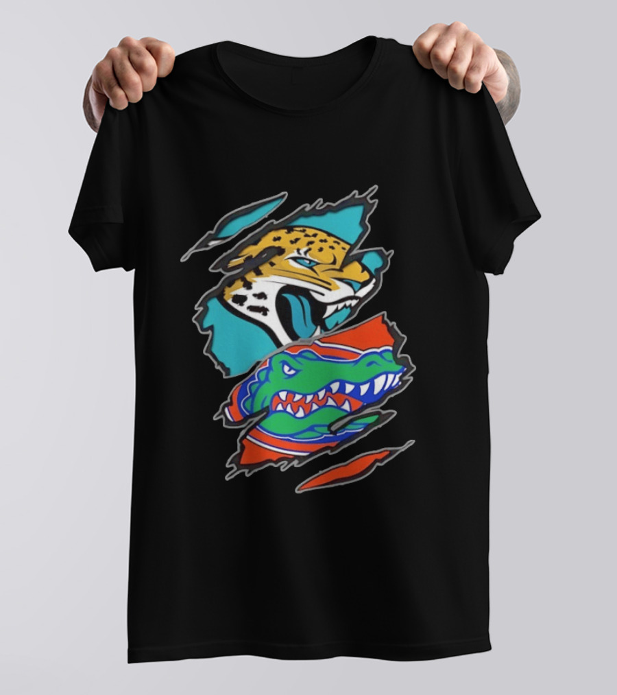 Jacksonville Jaguars Florida Gators Two Teams One Heart Scratch T-Shirt