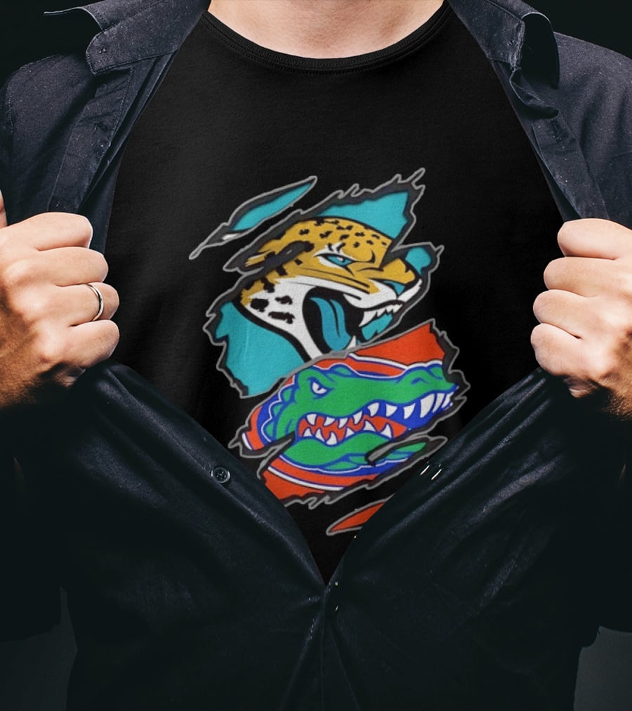 Jacksonville Jaguars Florida Gators Two Teams One Heart Scratch T-Shirt