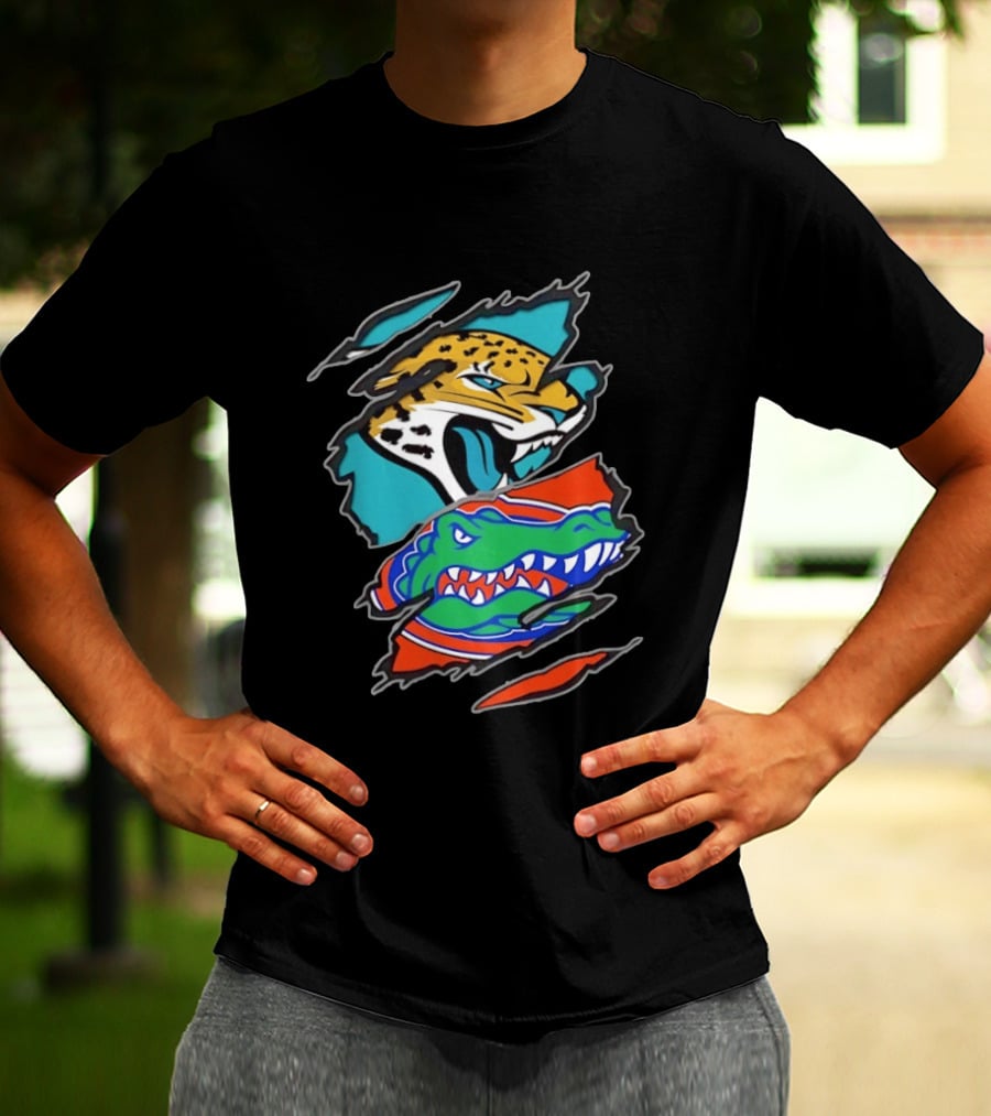 Jacksonville Jaguars Florida Gators Two Teams One Heart Scratch T-Shirt