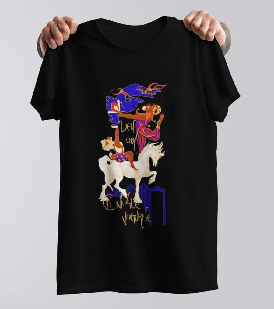 Cirque Style Acrobats On Horseback With Blue And Gold Accents T-Shirt