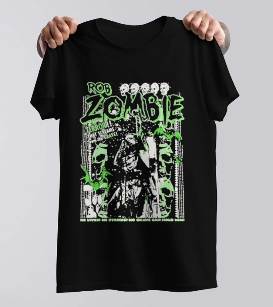 Rob Zombie Neon Green Skeletons Terror From The Grave T-Shirt