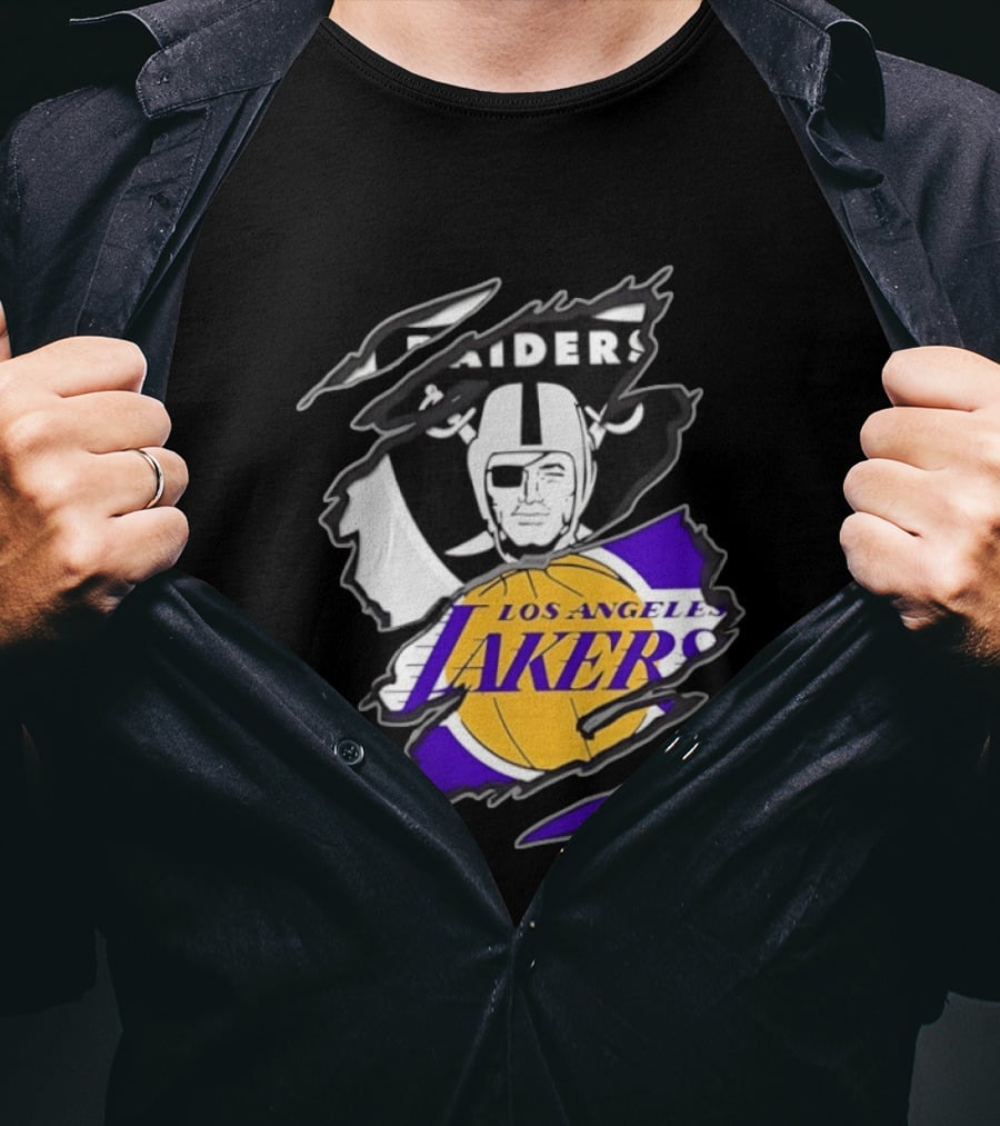 Las Vegas Raiders Los Angeles Lakers Two Teams One Heart Scratch T-Shirt