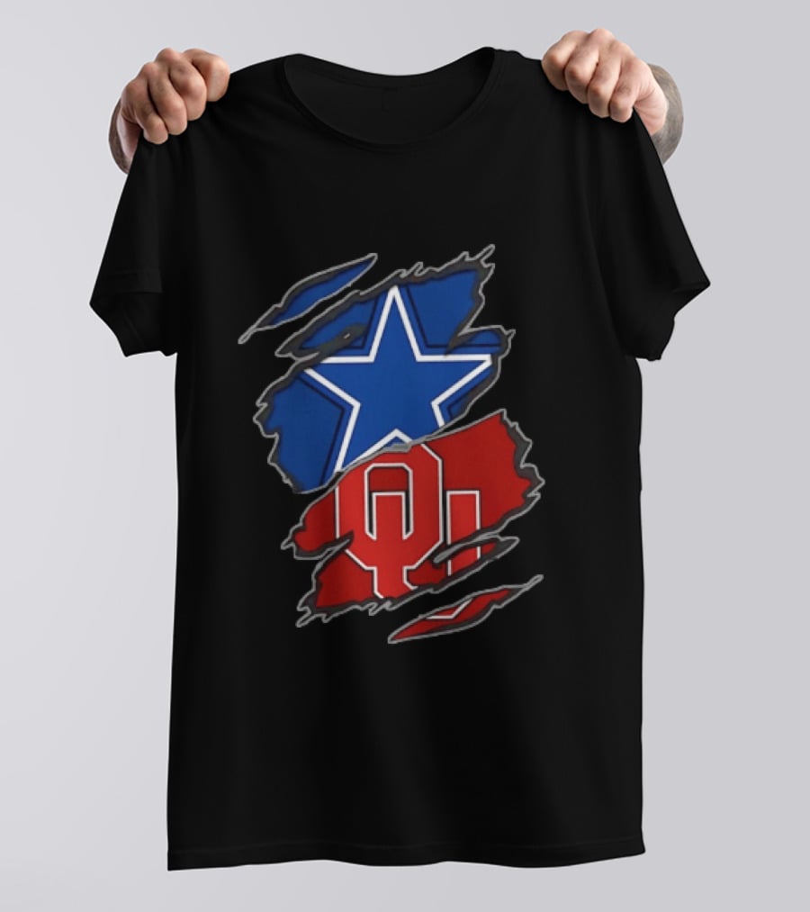 Dallas Cowboys Oklahoma Sooners Two Teams One Heart Scratch T-Shirt