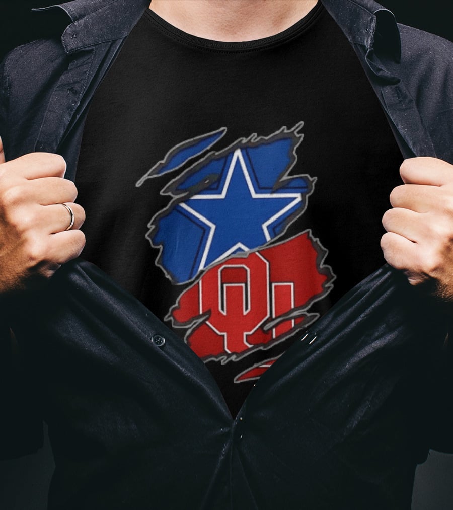 Dallas Cowboys Oklahoma Sooners Two Teams One Heart Scratch T-Shirt