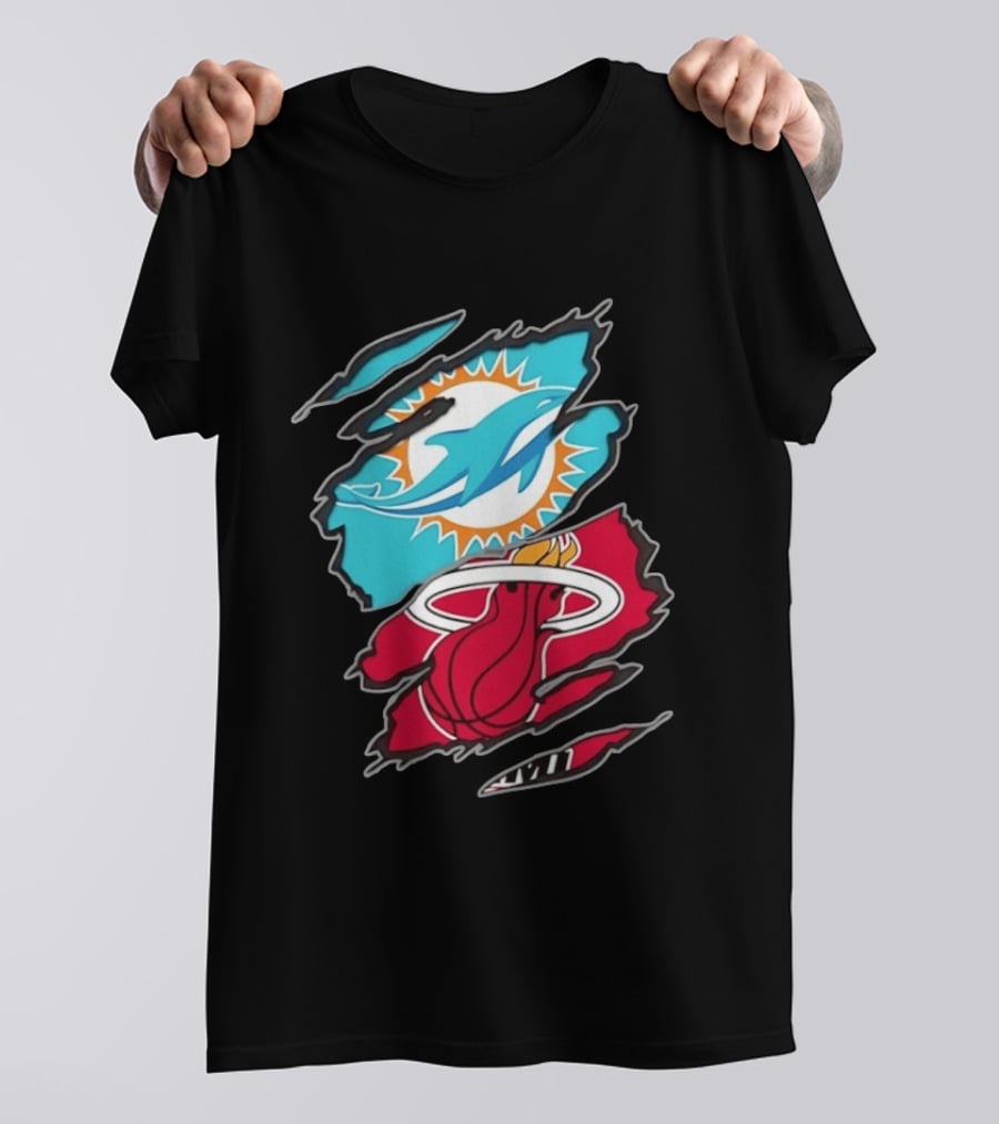 Miami Dolphins Miami Heat Two Teams One Heart Scratch T-Shirt