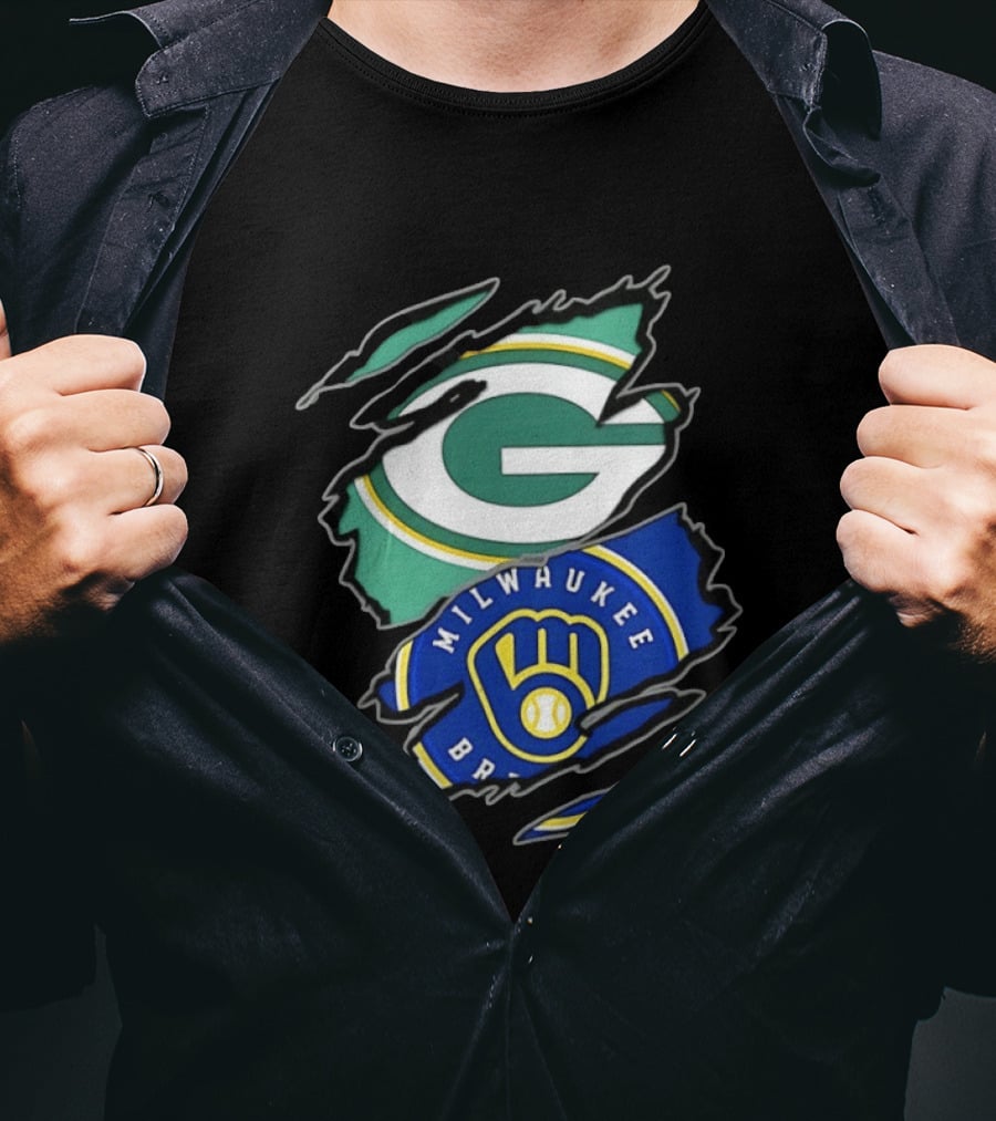 Green Bay Packers Milwaukee Brewers Two Teams One Heart Scratch T-Shirt