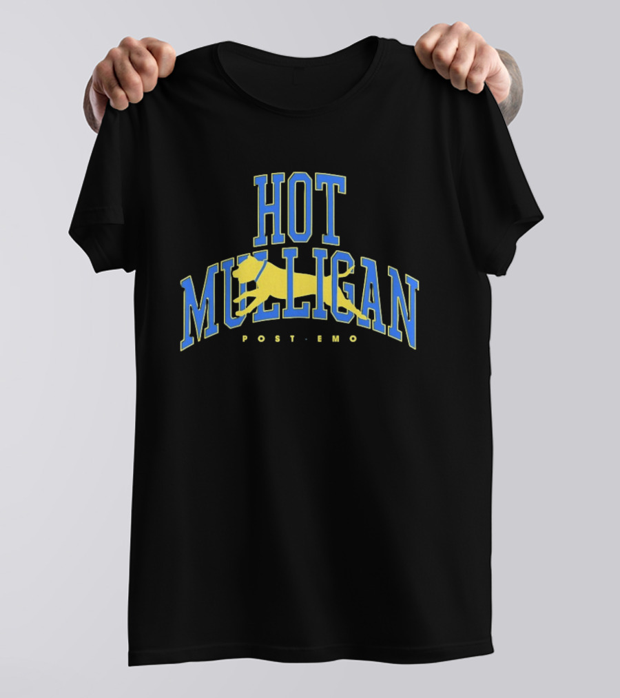 Hot Mulligan Post Emo Dog Graphic With Yellow Canine T-Shirt