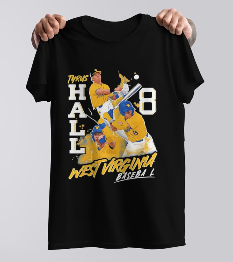 Tyrus Hall 8 West Virginia Baseball Mountaineers T-Shirt