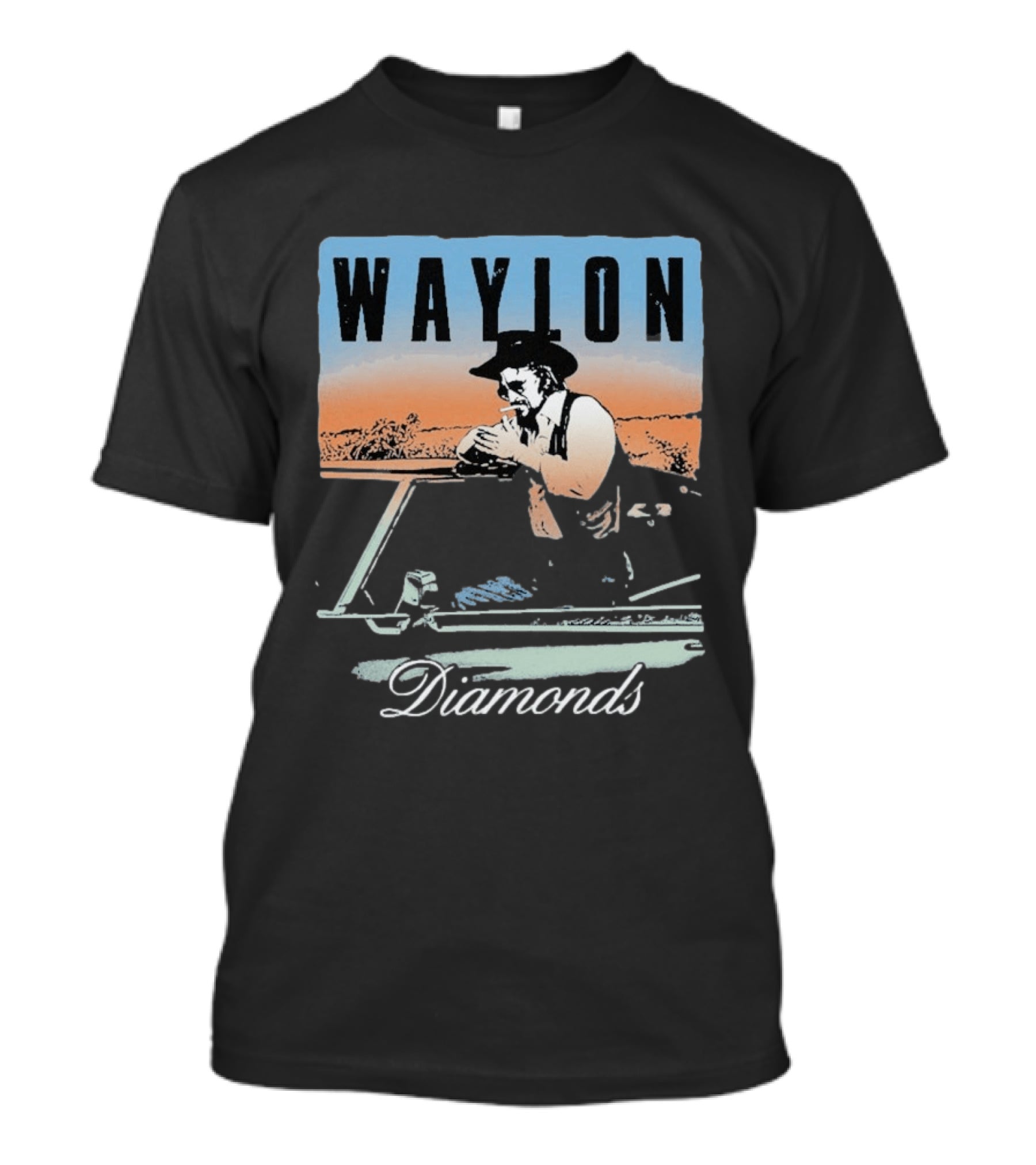 Waylon Jennings Country Music Diamonds Outdoor Scene T-Shirt