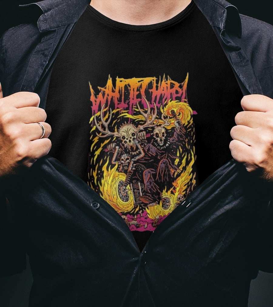Whitechapel Bikers Skeleton Motorcycle Fire Scene T-Shirt