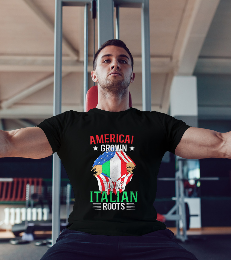 American Grown Italian Roots Flag Inside Patriotic Heritage T-Shirt