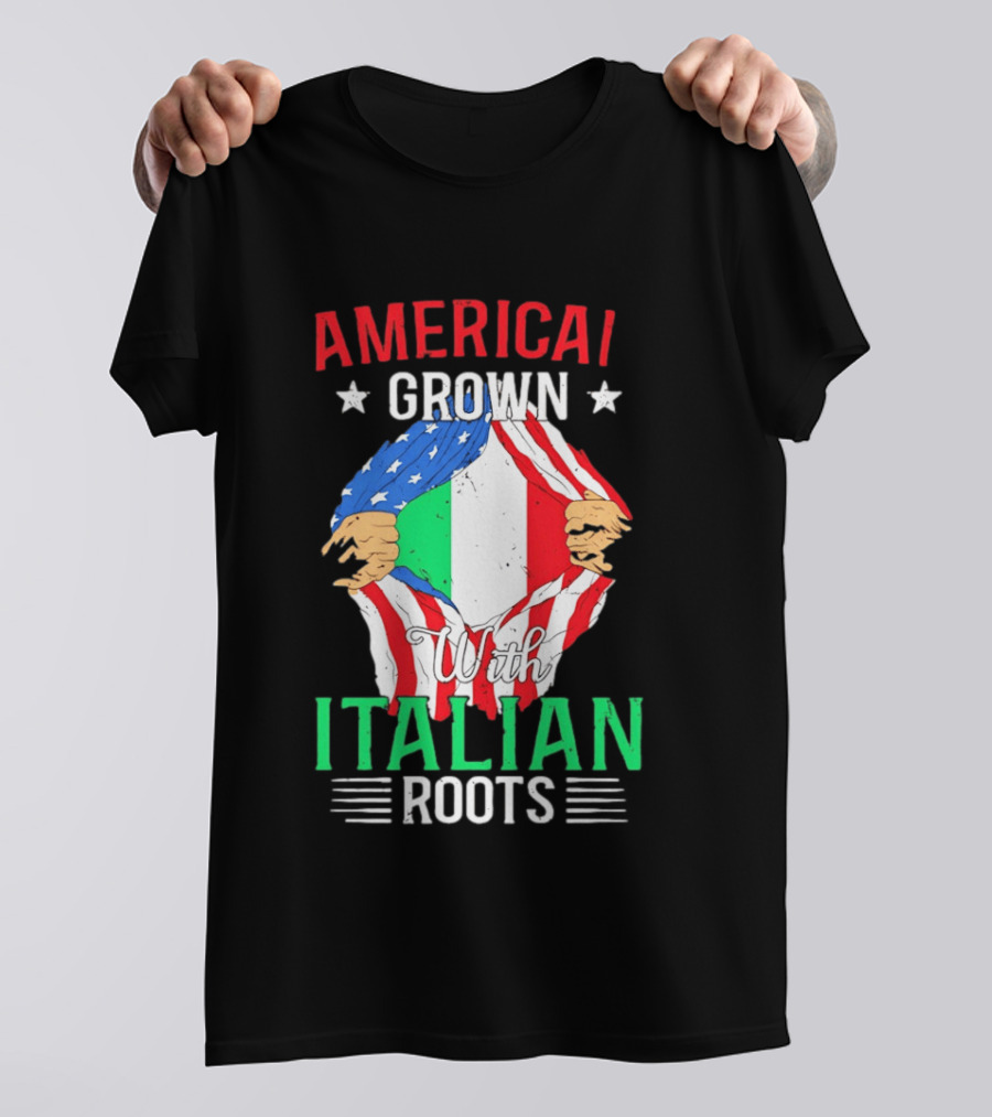 American Grown Italian Roots Flag Inside Patriotic Heritage T-Shirt