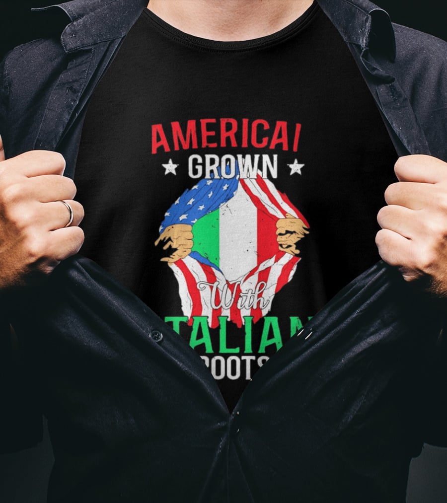 American Grown Italian Roots Flag Inside Patriotic Heritage T-Shirt