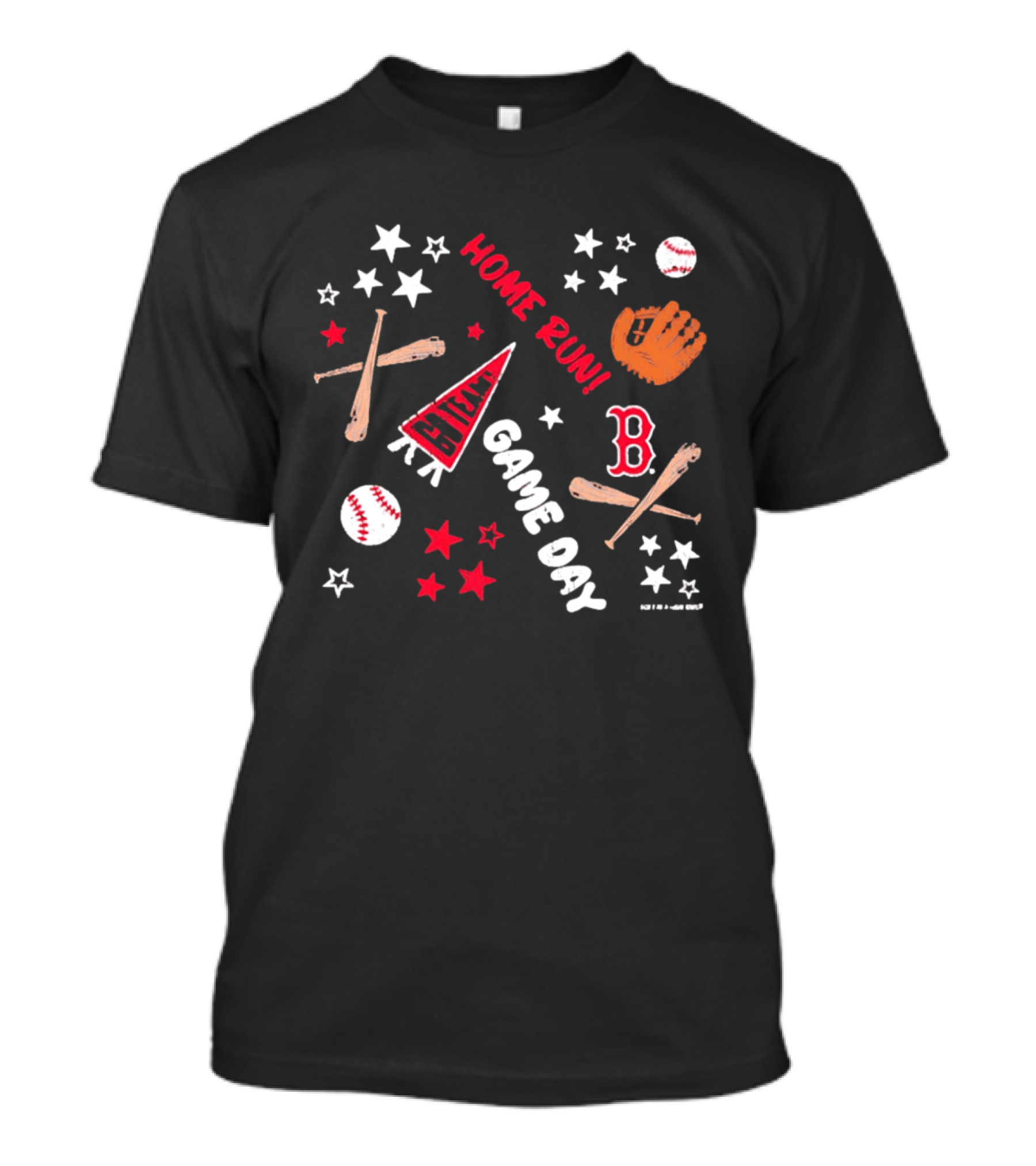 Boston Red Sox Home Run Game Day MLB Baseball Fenway Pennant And Bat Glove Stars T-Shirt