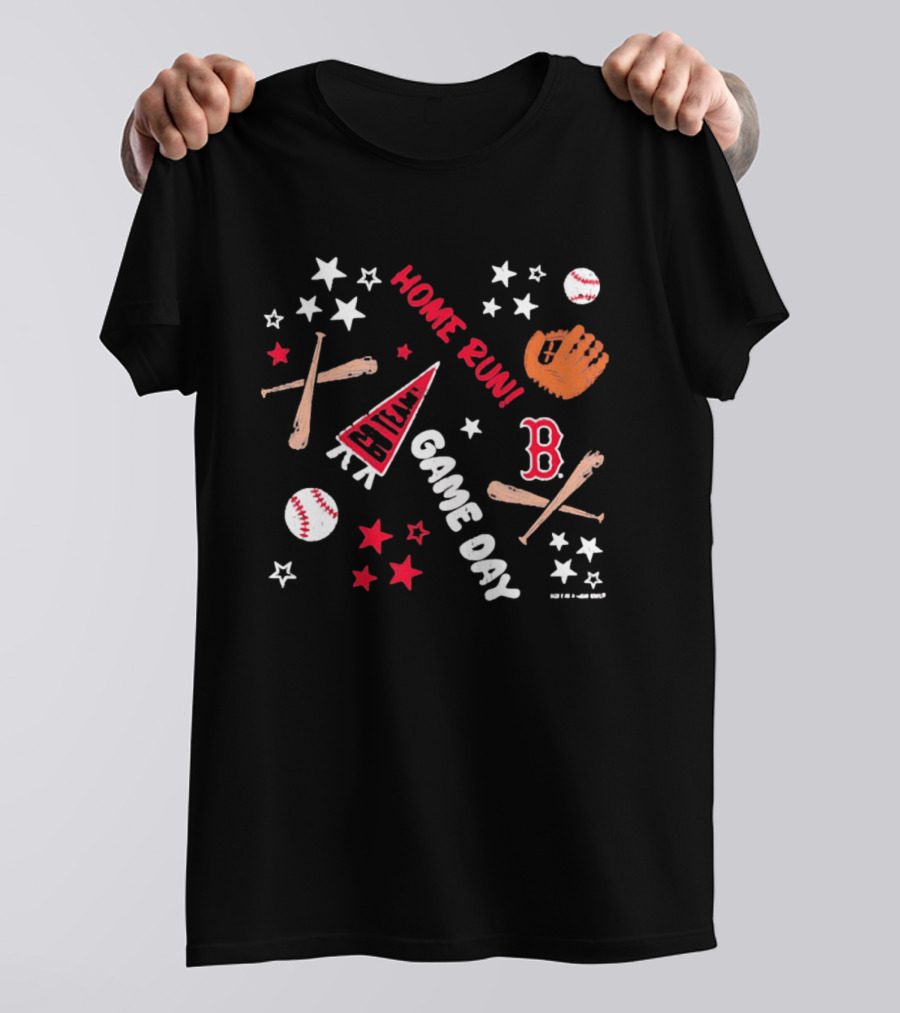 Boston Red Sox Home Run Game Day MLB Baseball Fenway Pennant And Bat Glove Stars T-Shirt