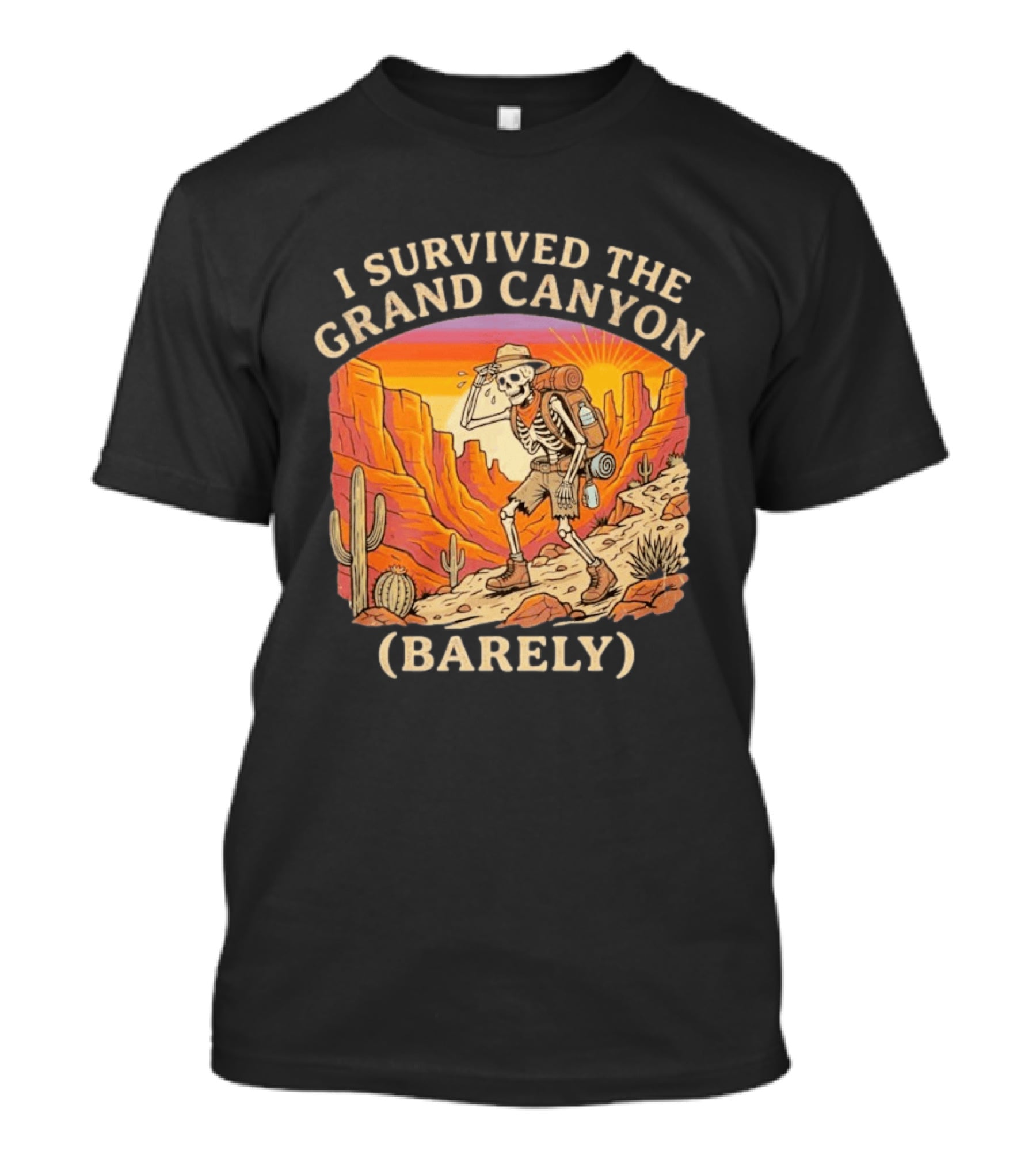 I Survived The Grand Canyon Barely Skeleton Backpack Sunset Cactus T-Shirt