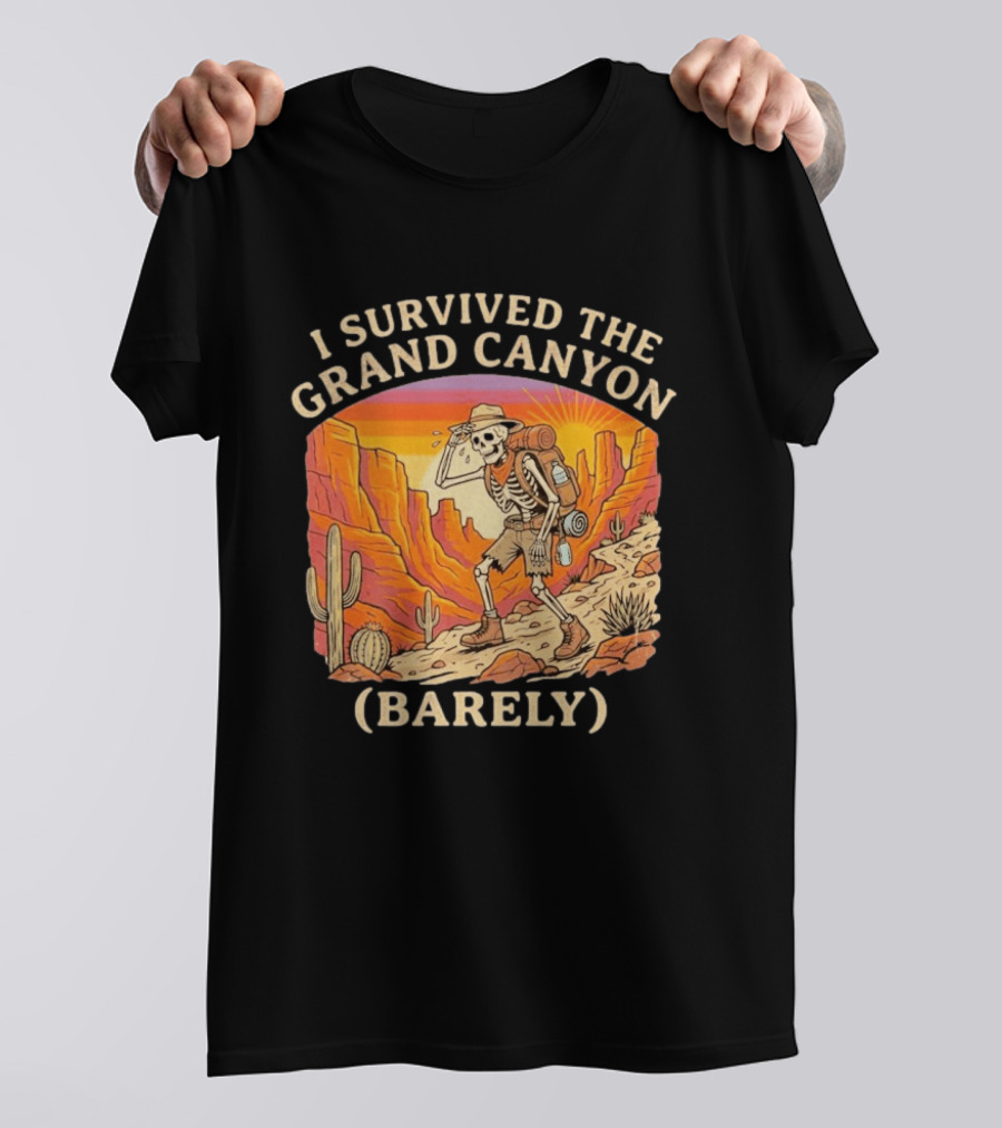 I Survived The Grand Canyon Barely Skeleton Backpack Sunset Cactus T-Shirt