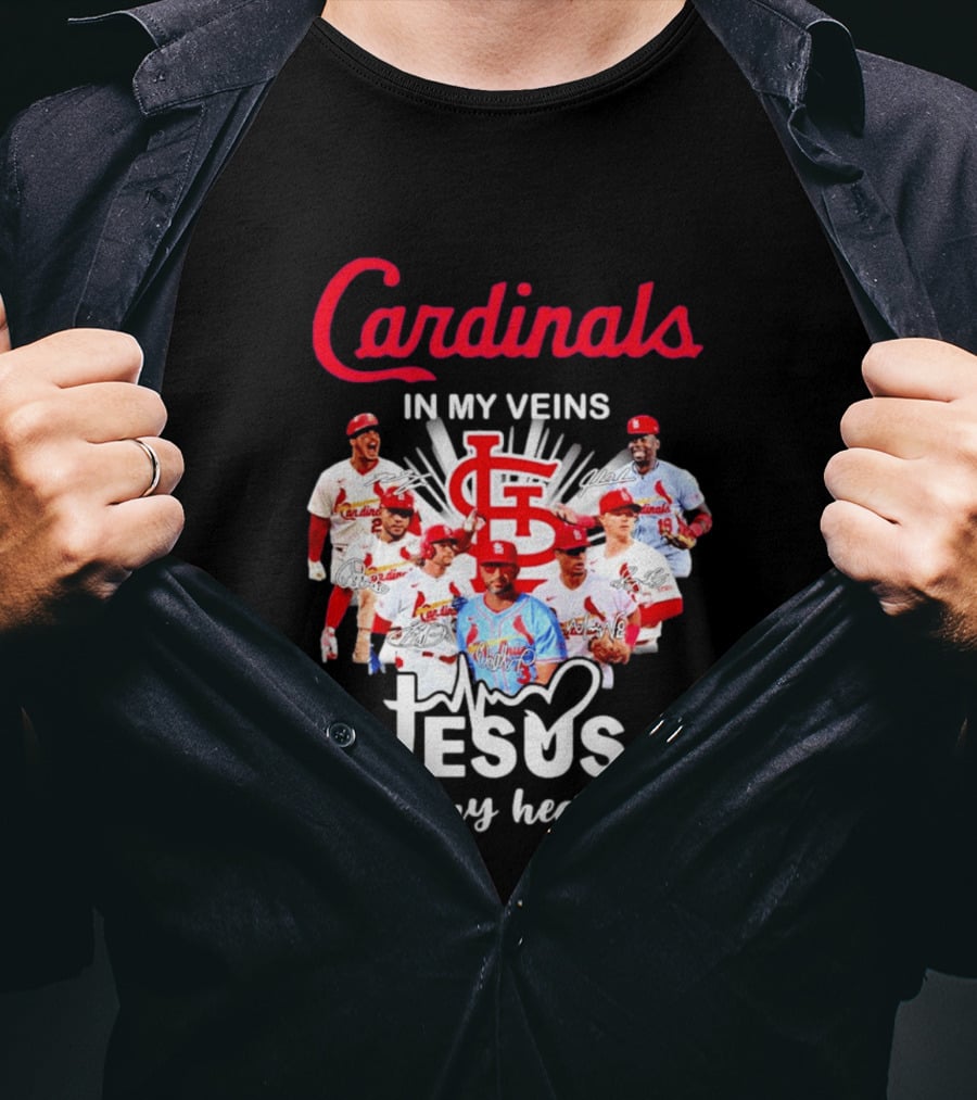 St Louis Cardinals In My Veins Jesus In My Heart Baseball Team Players T-Shirt