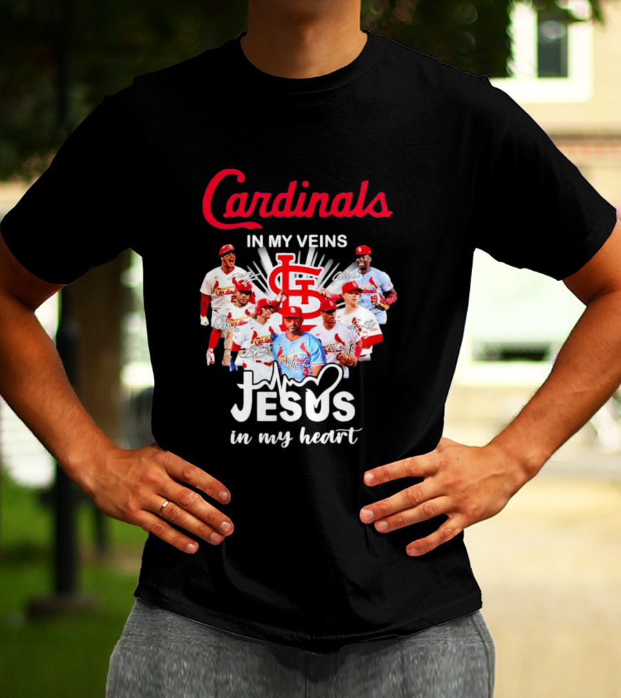 St Louis Cardinals In My Veins Jesus In My Heart Baseball Team Players T-Shirt