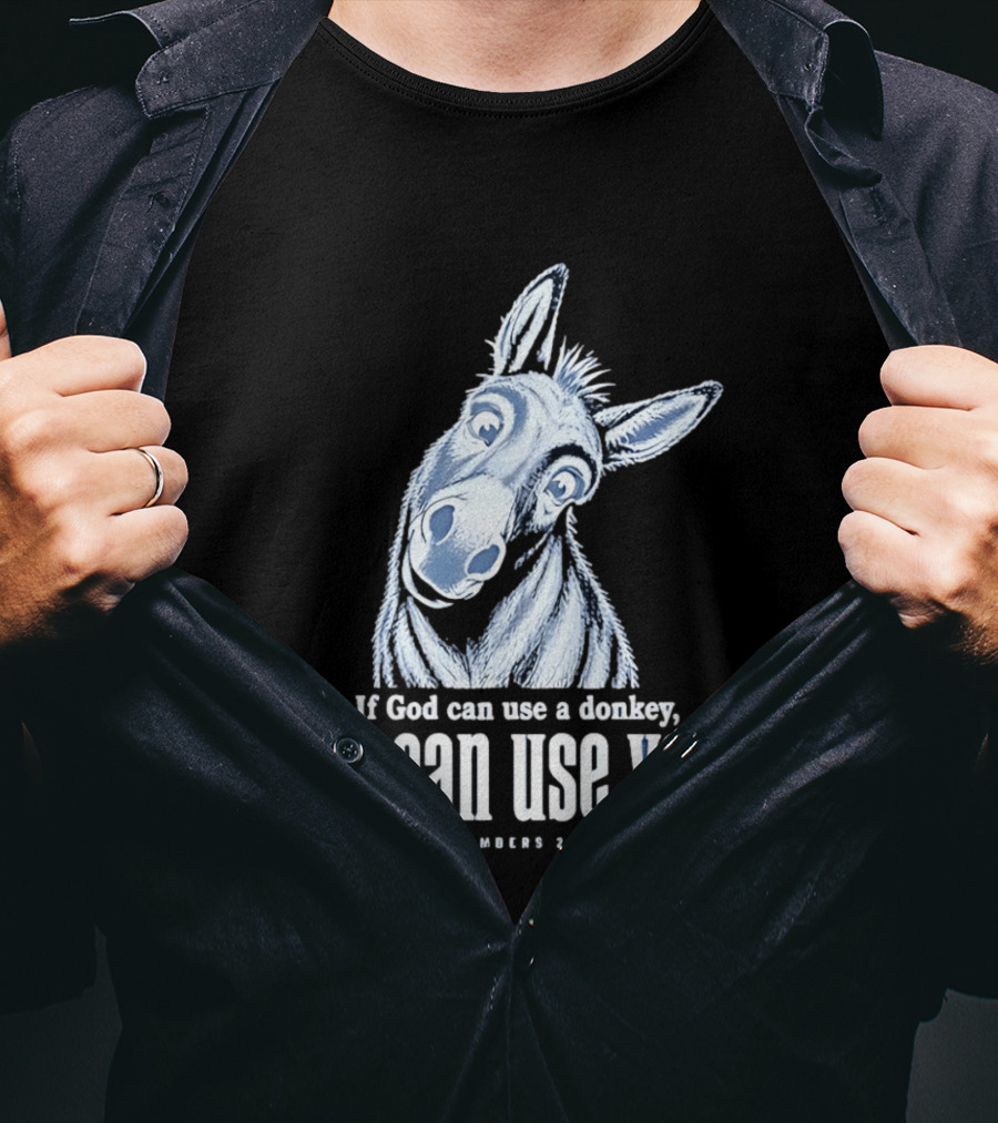 If God Can Use A Donkey He Can Use You Cartoon Donkey Numbers 22 T-Shirt