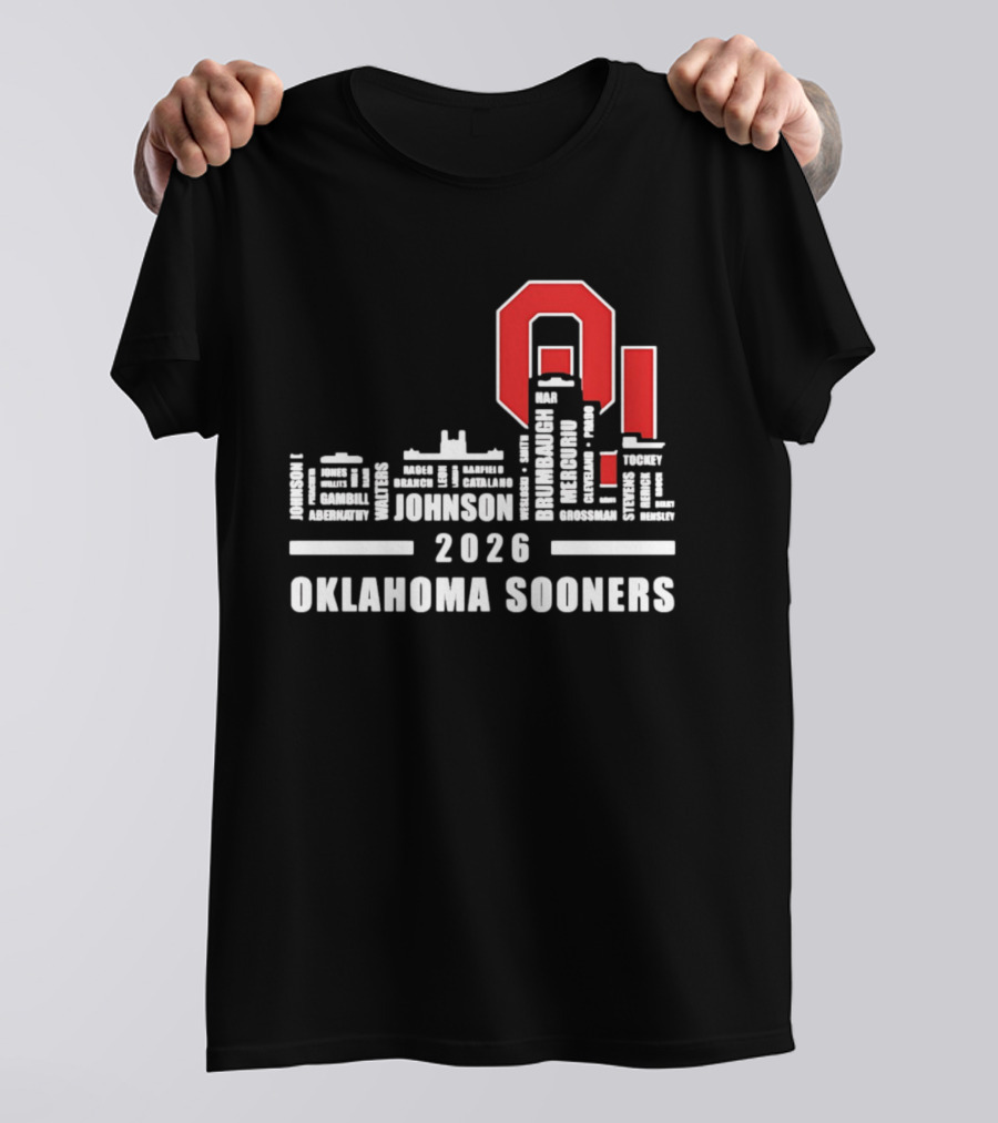 Oklahoma Sooners 2026 Johnson City Skyline Player Name T-Shirt