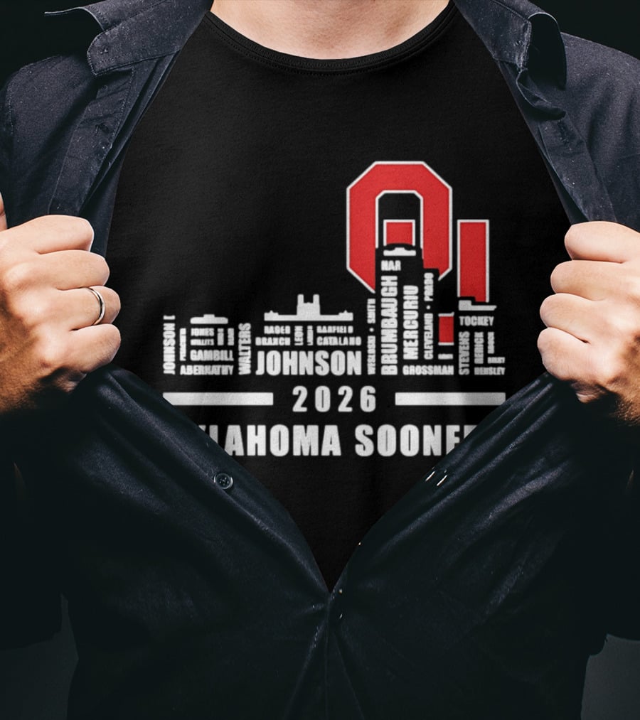 Oklahoma Sooners 2026 Johnson City Skyline Player Name T-Shirt