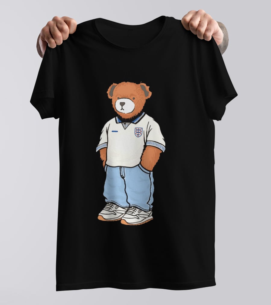 Three Lions England '90 Pickles Teddy Bear Retro Soccer Fan T-Shirt