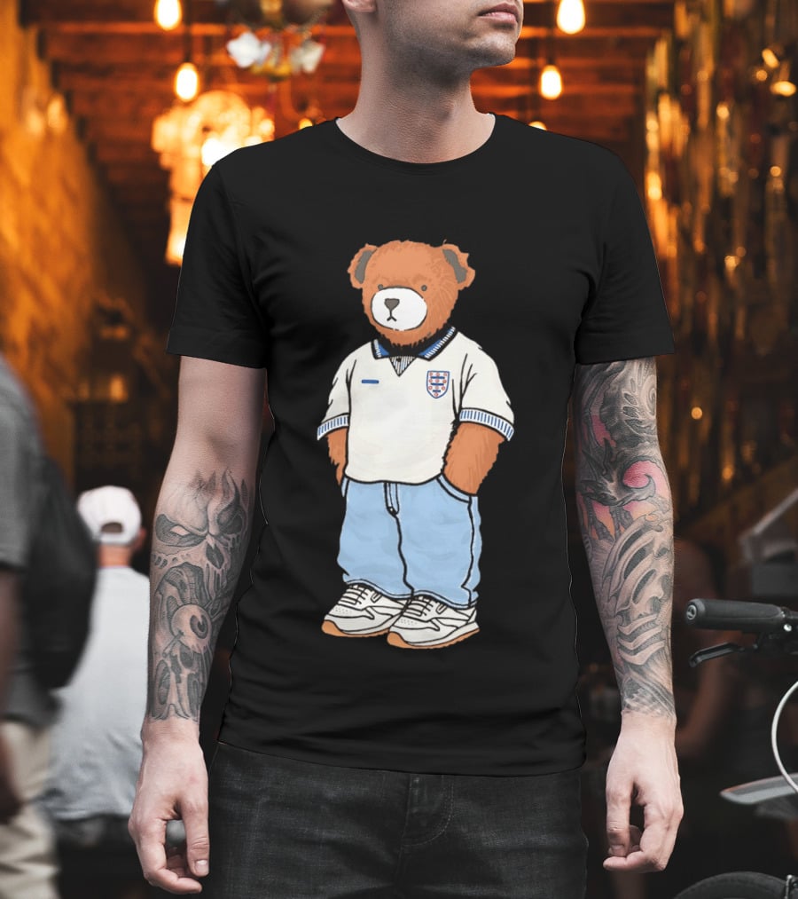 Three Lions England '90 Pickles Teddy Bear Retro Soccer Fan T-Shirt