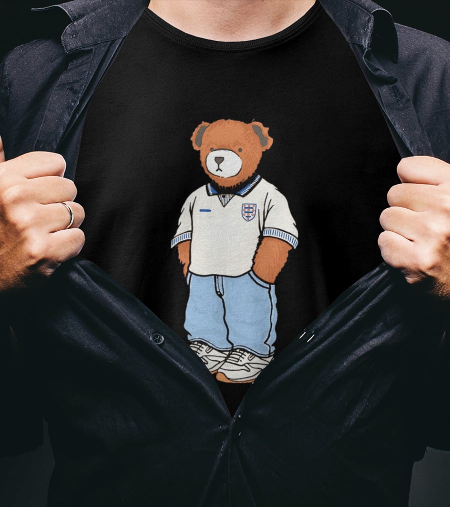Three Lions England '90 Pickles Teddy Bear Retro Soccer Fan T-Shirt