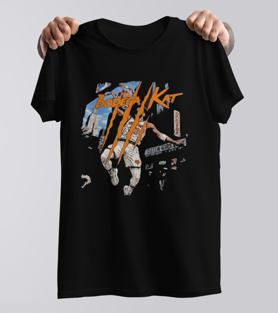 Bodega Kat Basketball Scratch Street Deli Grocer Basketball Player T-Shirt
