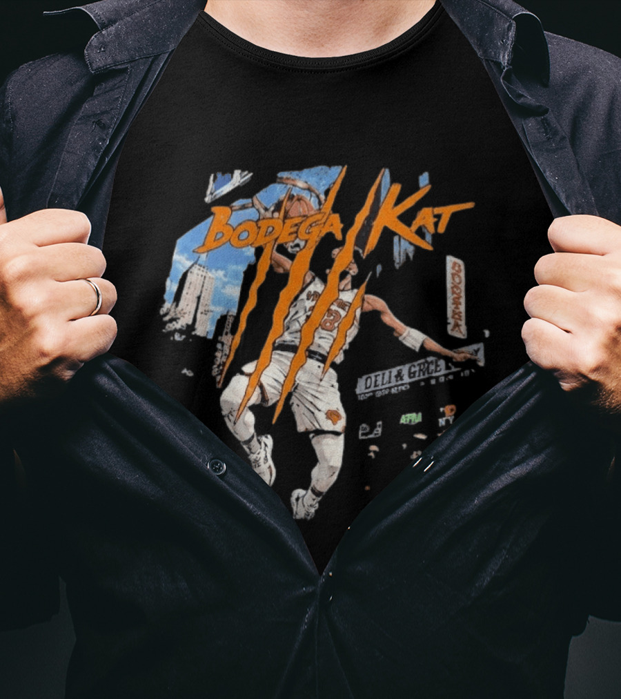Bodega Kat Basketball Scratch Street Deli Grocer Basketball Player T-Shirt