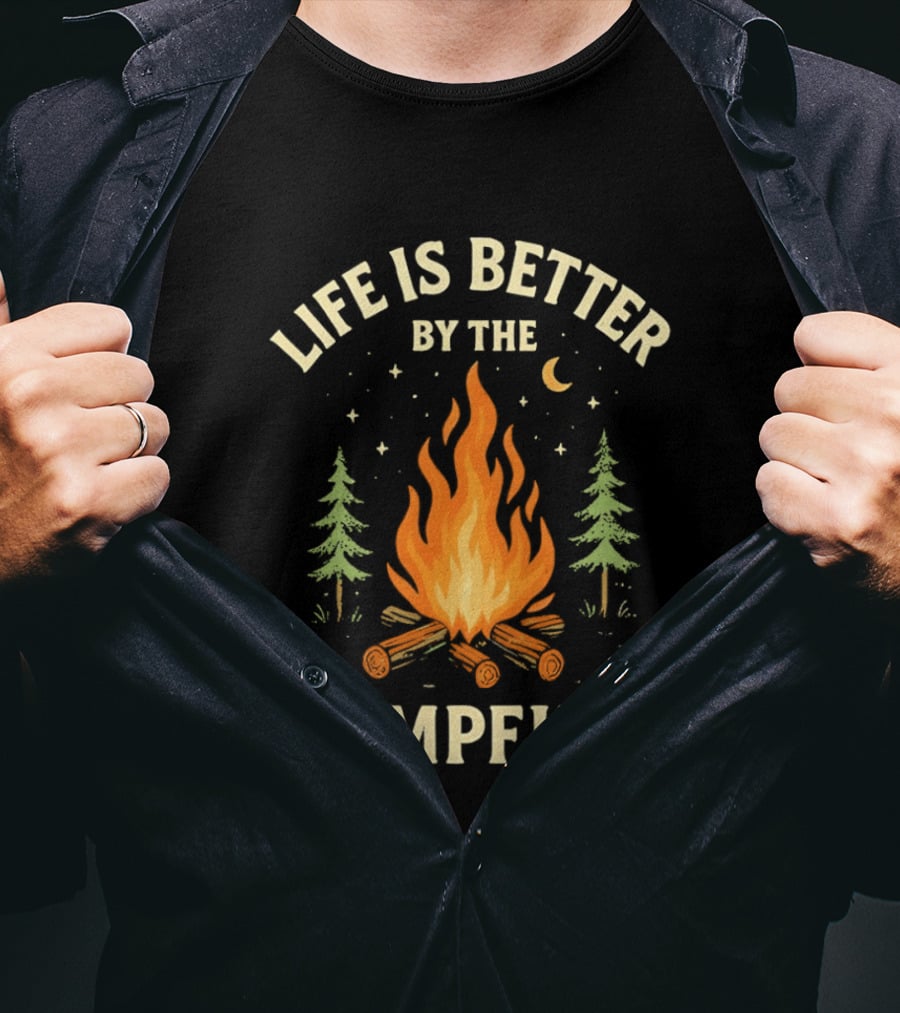 Life Is Better By The Campfire With Trees And Moon T-Shirt