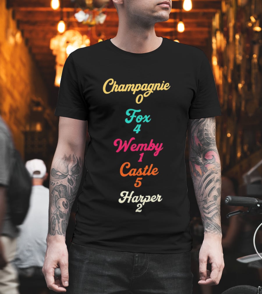 San Antonio Spurs Basketball Champagnie 0 Fox 4 Wemby 1 Castle 5 Harper 2 T-Shirt