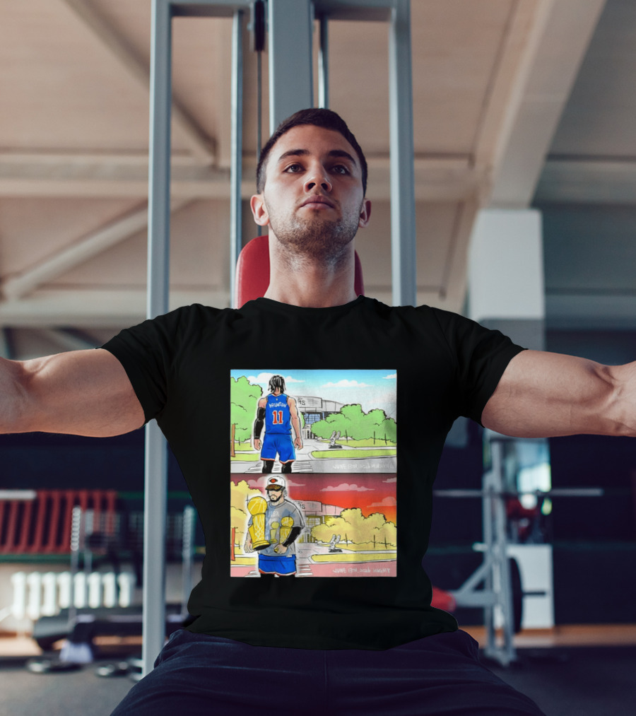 Maki Brunson NY Knicks Jalen Brunson NBA Champs June 13th Morning Night Trophy Comic T-Shirt