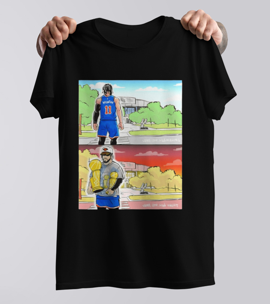 Maki Brunson NY Knicks Jalen Brunson NBA Champs June 13th Morning Night Trophy Comic T-Shirt