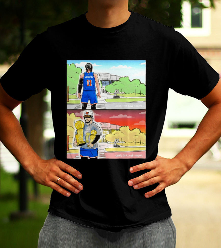 Maki Brunson NY Knicks Jalen Brunson NBA Champs June 13th Morning Night Trophy Comic T-Shirt