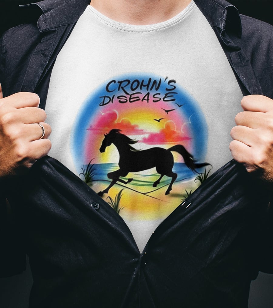 Crohn's Disease Horse Silhouette Beach Sunset Scene T-Shirt