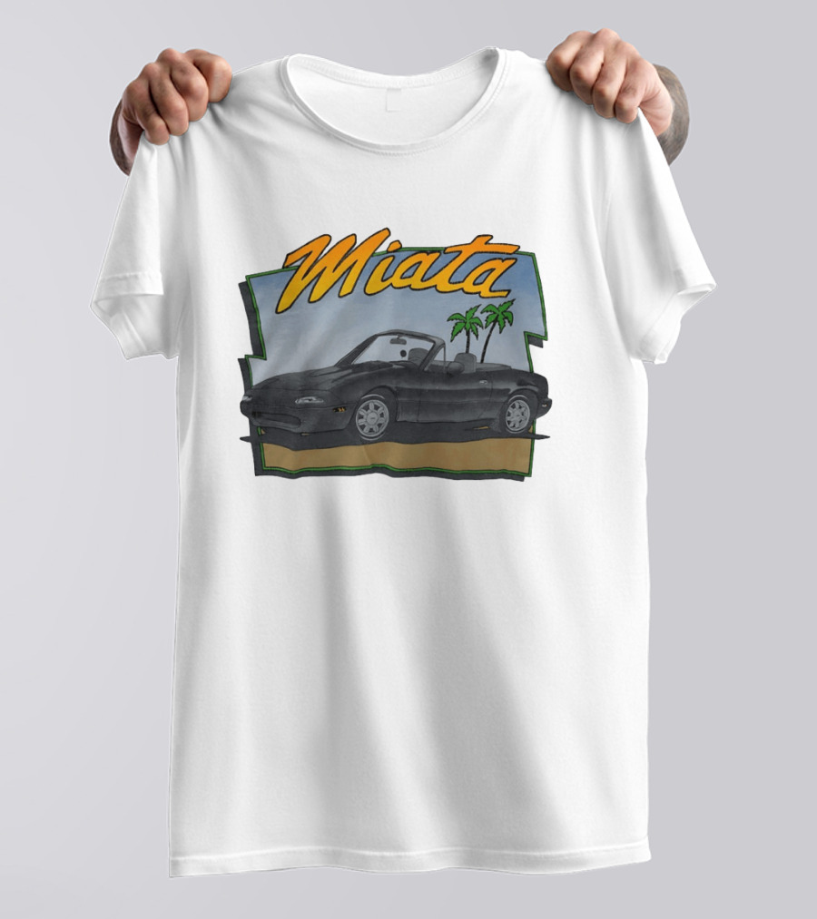 Miata Mazda NA Roadster Convertible With Palm Trees Beach Scene T-Shirt