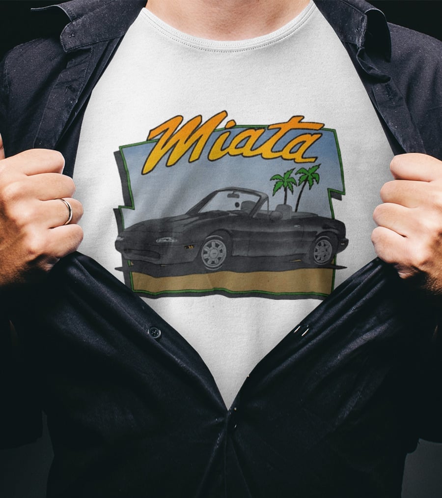 Miata Mazda NA Roadster Convertible With Palm Trees Beach Scene T-Shirt