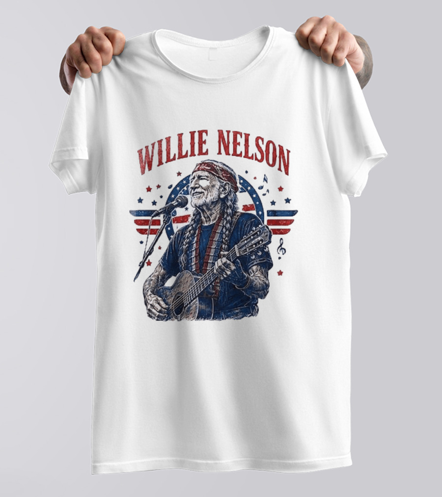 Willie Nelson America The Queen Of Country 250 Years Of Freedom USA Flag Guitar And Microphone T-Shirt