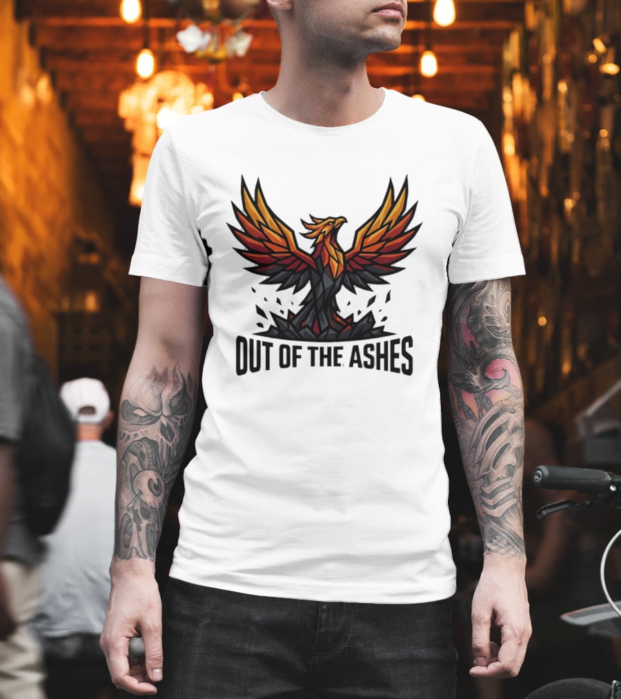 Phoenix Rising Out Of The Ashes Geometric Mythical Bird Fiery Wings T-Shirt