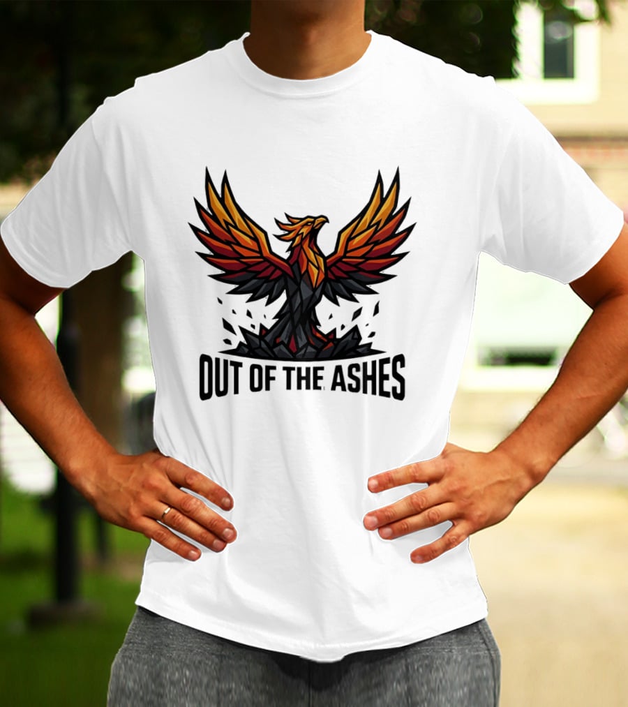 Phoenix Rising Out Of The Ashes Geometric Mythical Bird Fiery Wings T-Shirt