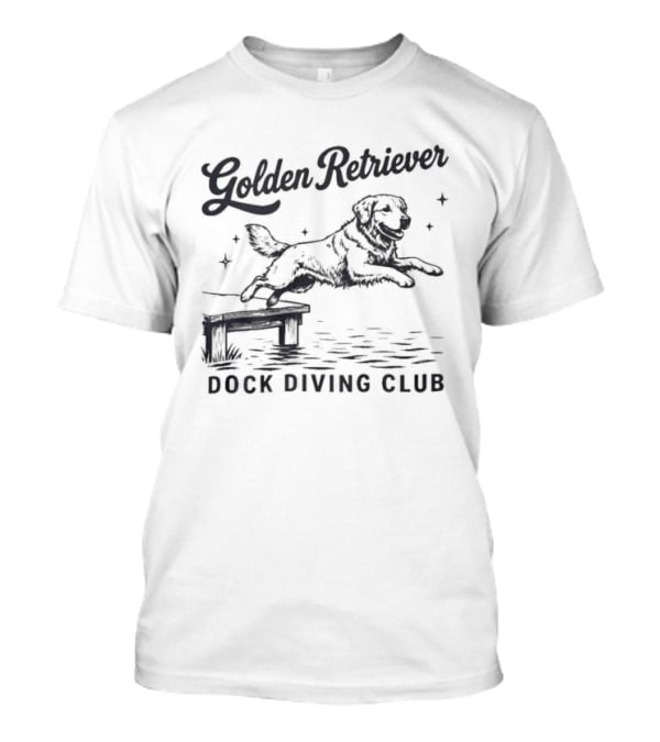 Golden Retriever Dock Diving Club Vintage Style Black And White Dog T-Shirt