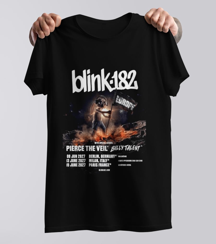 Blink 182 Europe Tour 2027 Dates Germany Italy France With Pierce The Veil Billy Talent T-Shirt