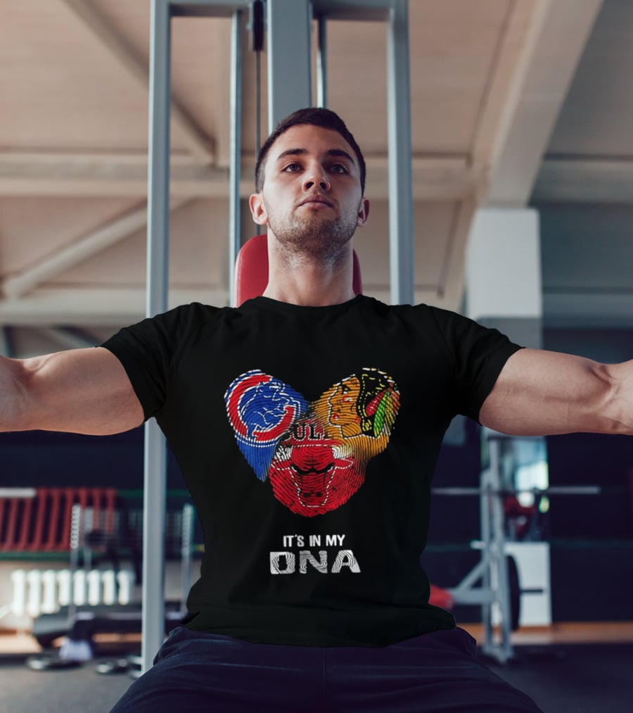 Chicago Blackhawks Bulls Cubs It's In My DNA Fingerprint Logos T-Shirt
