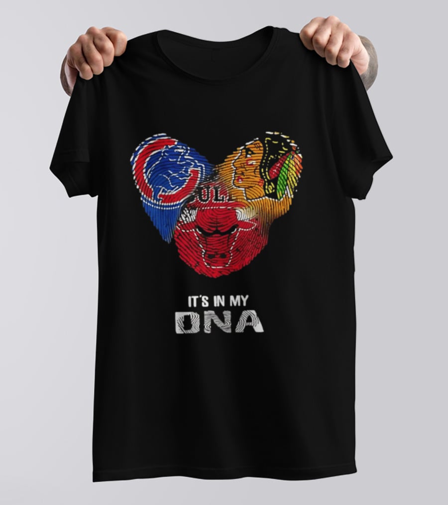 Chicago Blackhawks Bulls Cubs It's In My DNA Fingerprint Logos T-Shirt