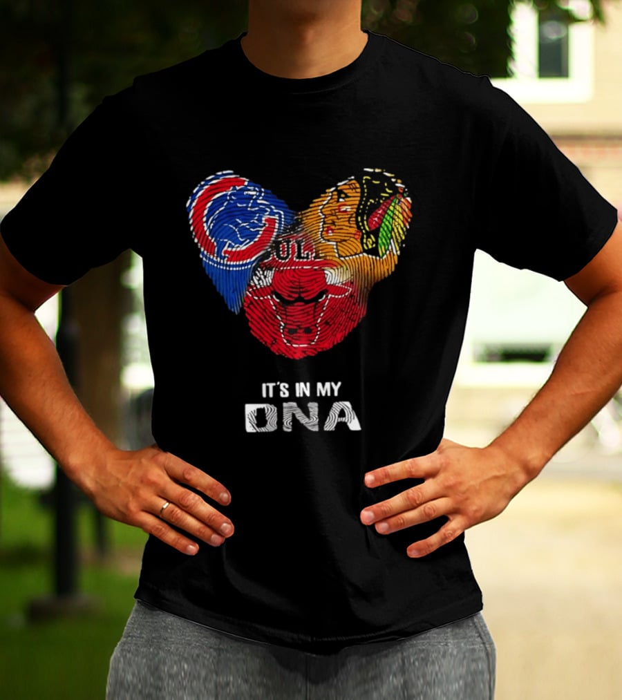Chicago Blackhawks Bulls Cubs It's In My DNA Fingerprint Logos T-Shirt