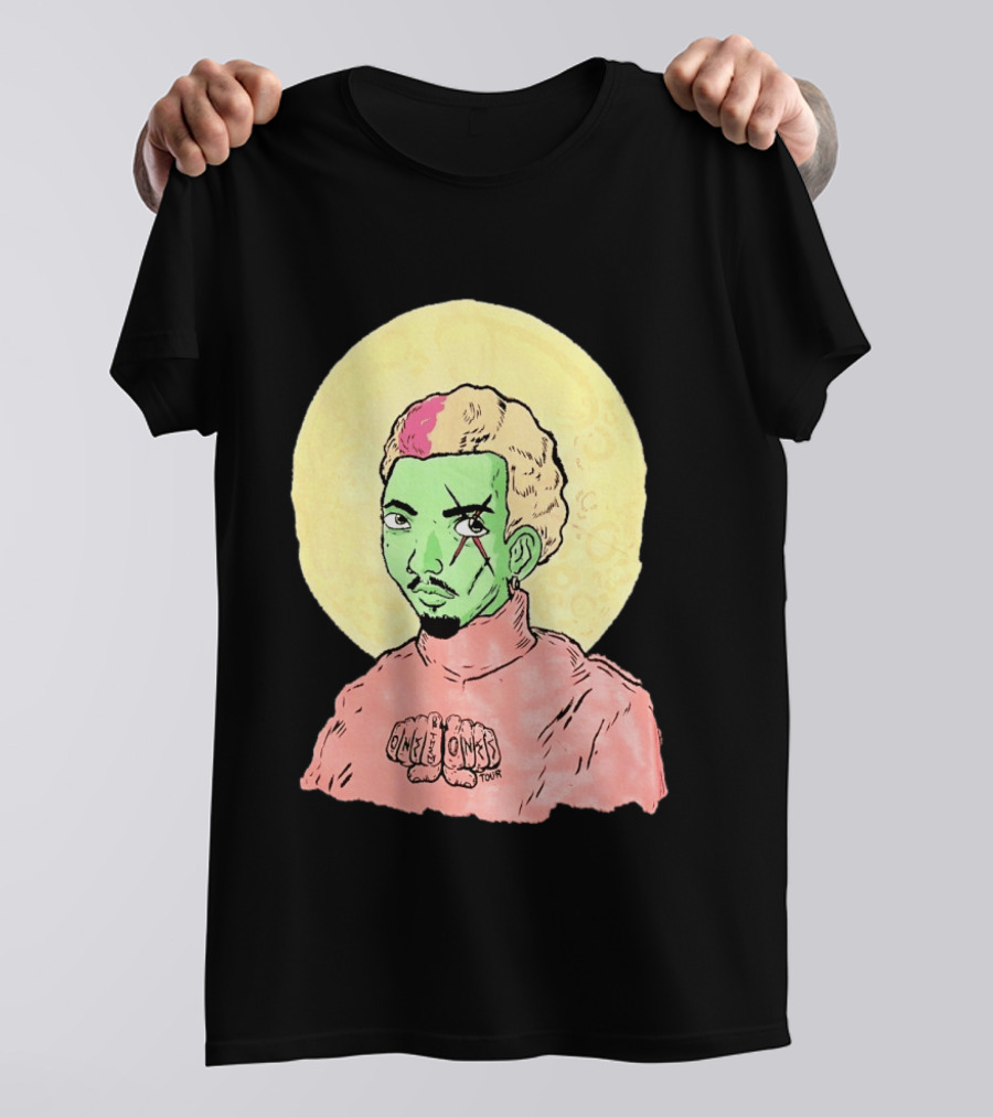 Chris Brown One Of Them Ones Tour 2026 Green Face Pink Hair Halo T-Shirt