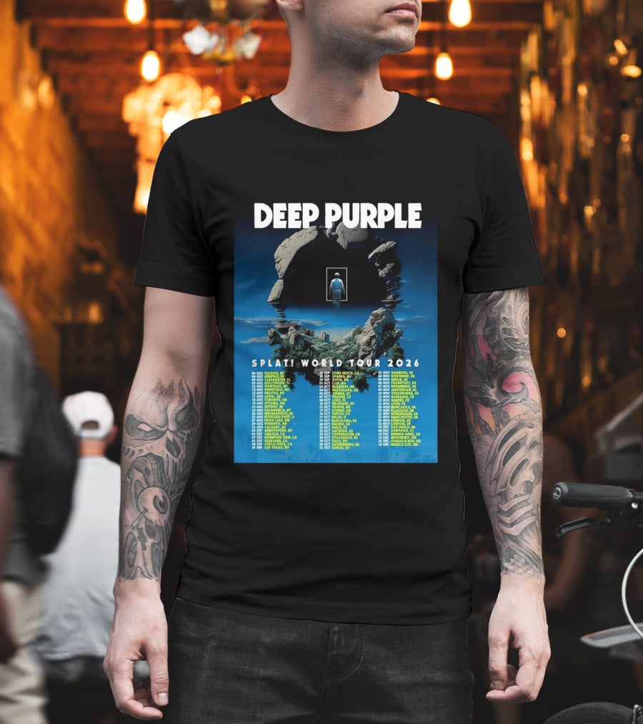 Deep Purple Splat World Tour 2026 Schedule And Dates Raleigh To Mexico City T-Shirt